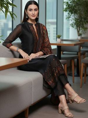 Women Ethnic Motifs Regular Chanderi Silk Kurta with Trousers & With Dupatta 4