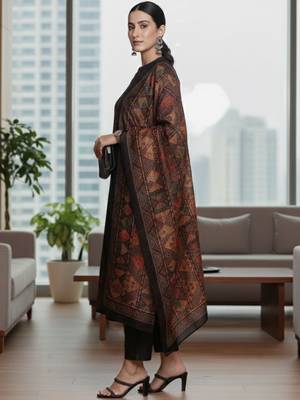 Women Ethnic Motifs Regular Chanderi Silk Kurta with Trousers & With Dupatta 6