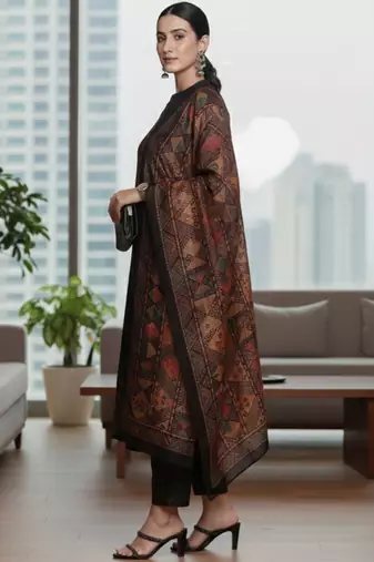 Women Ethnic Motifs Regular Chanderi Silk Kurta with Trousers & With Dupatta