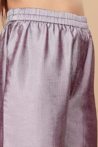 Lavender Embroidered Yoke Design Notch Neck Anarkali Kurta with Trousers & Dupatta