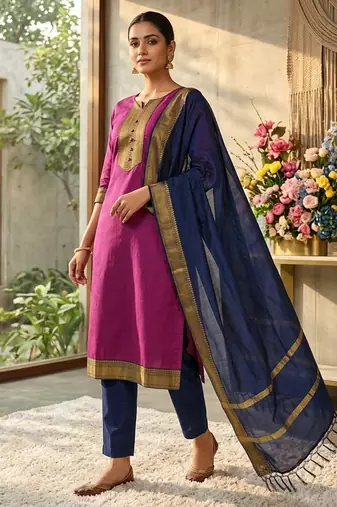 Rani woven jaquard straight kurti dupatta with pant