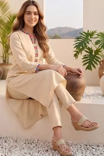 Women Ethnic Motifs Embroidered Regular Thread Work Kurta with Trousers & With Dupatta