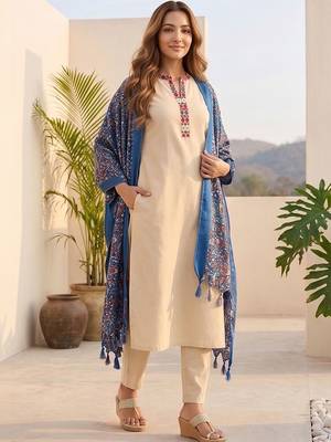 Women Ethnic Motifs Embroidered Regular Thread Work Kurta with Trousers & With Dupatta 6