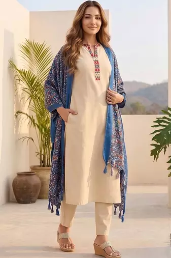 Women Ethnic Motifs Embroidered Regular Thread Work Kurta with Trousers & With Dupatta