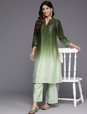Dyed Mandarin Collar Sequinned & Beaded Kurta With Trouser 1