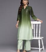 Dyed Mandarin Collar Sequinned & Beaded Kurta With Trouser