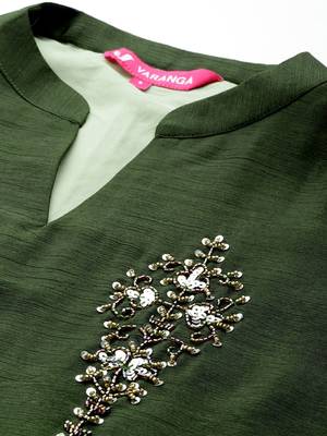 Dyed Mandarin Collar Sequinned & Beaded Kurta With Trouser 2