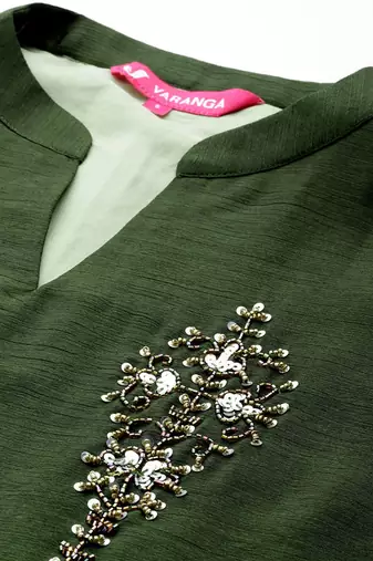 Dyed Mandarin Collar Sequinned & Beaded Kurta With Trouser
