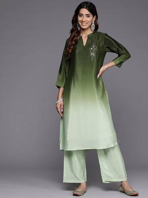 Dyed Mandarin Collar Sequinned & Beaded Kurta With Trouser 4