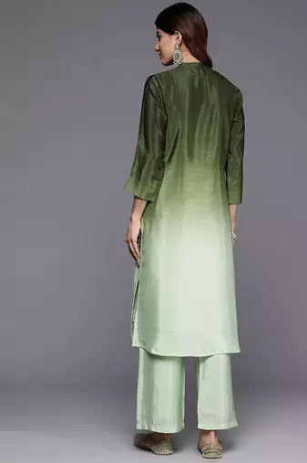 Dyed Mandarin Collar Sequinned & Beaded Kurta With Trouser