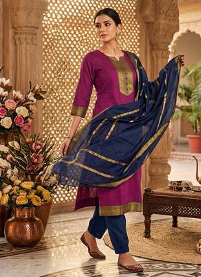 Rani woven jaquard straight kurti dupatta with pant 2