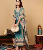 Ethnic Motifs Embroidered Gotta Patti Pure Silk Kaftan Kurta with Trousers