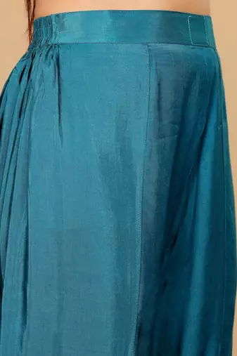 Ethnic Motifs Embroidered Gotta Patti  Silk Kaftan Kurta with Trousers