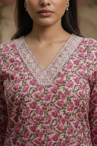 Women Floral Printed Regular Thread Work Pure Cotton Kurta with Trousers & With Dupatta