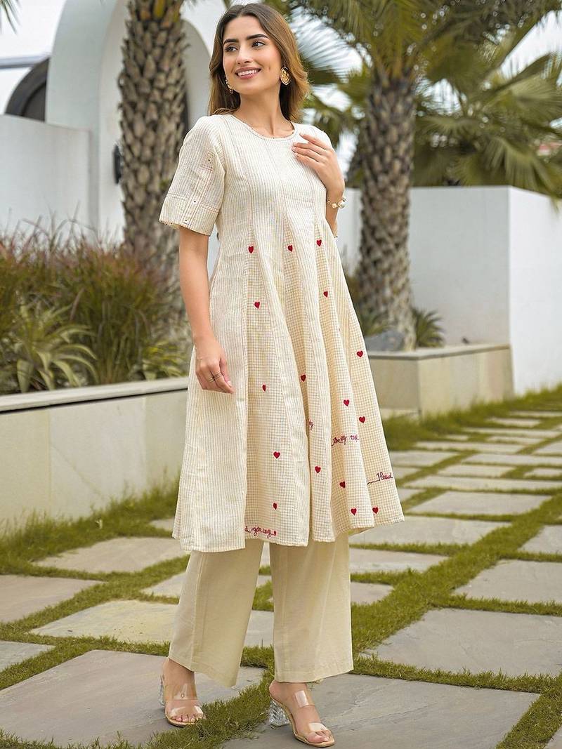 Women Ethnic Motifs Printed Regular Thread Work Kurti with Palazzos