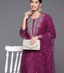 Floral Embroidered Zari Chanderi Silk Kurta with Trousers & Dupatta