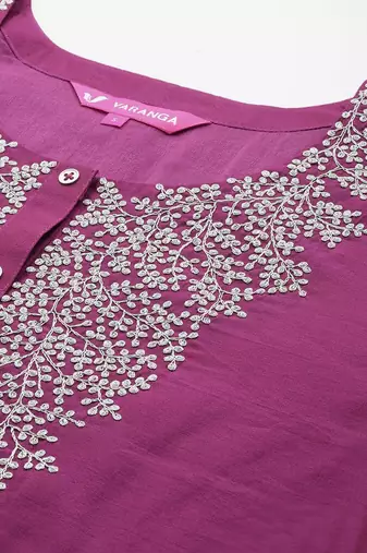 Floral Embroidered Zari Chanderi Silk Kurta with Trousers & Dupatta