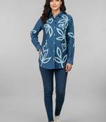 Blue leaf embroidered shirt