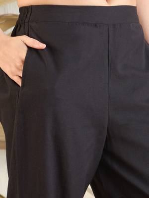 Black Floral Embroidered Straight A-Line Kurta With Trouser 3
