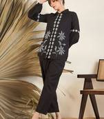 Black Floral Embroidered Straight A-Line Kurta With Trouser