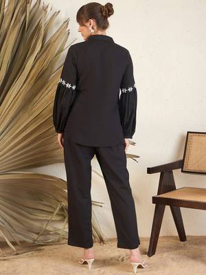 Black Floral Embroidered Straight A-Line Kurta With Trouser 4
