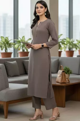 Women Regular Thread Work Silk Crepe Kurta with Trousers