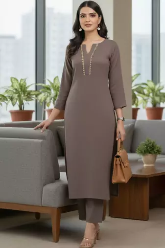 Women Regular Thread Work Silk Crepe Kurta with Trousers