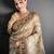 beige slub cotton blend printed saree with unstitched blouse piece.