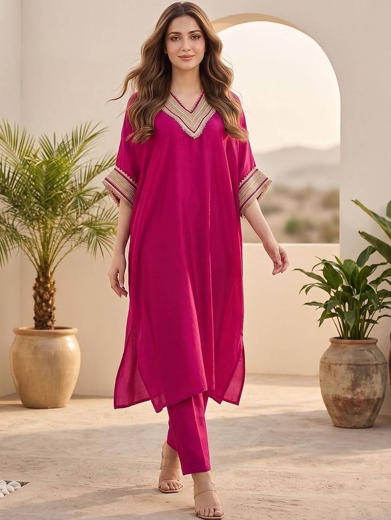 Women Dyed Regular Gotta Patti Kurta with Trousers