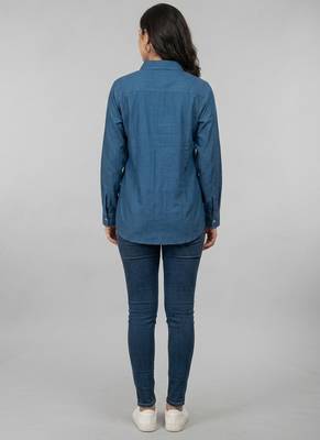 Blue leaf embroidered shirt 2