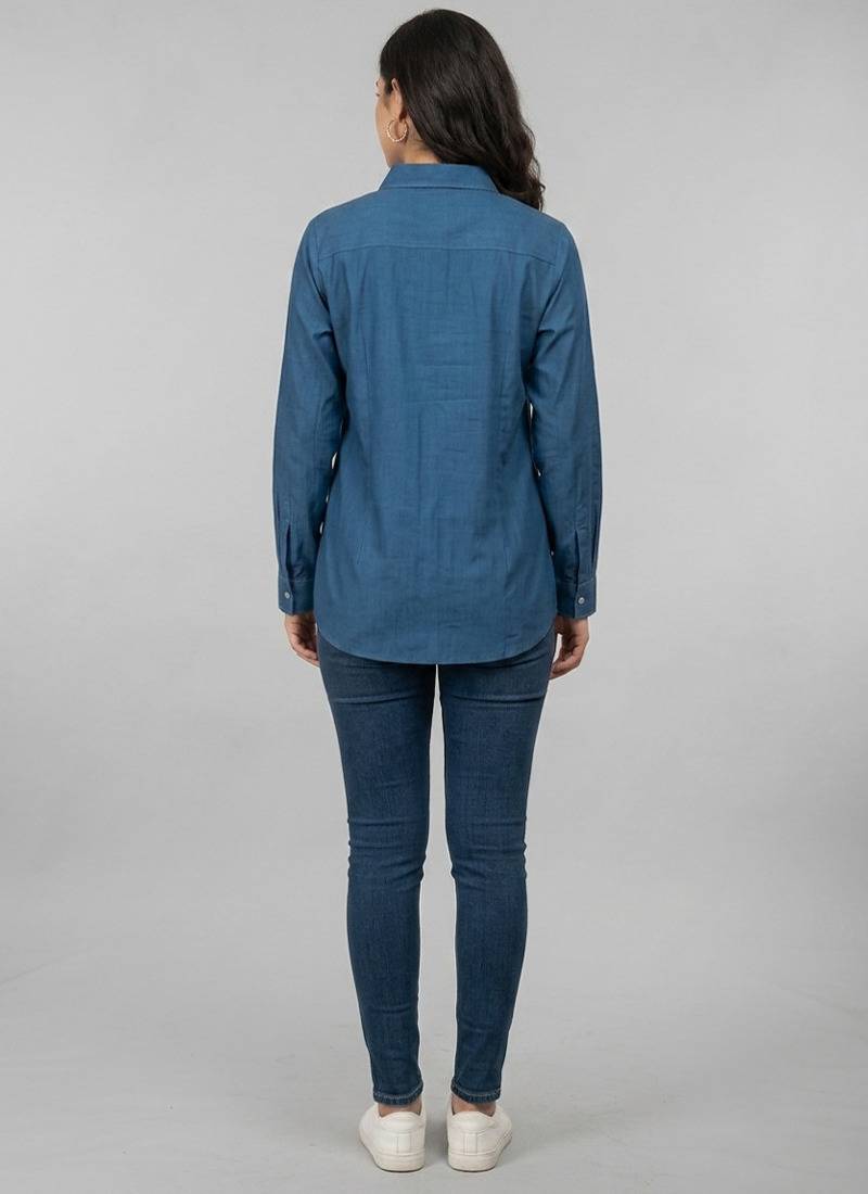 Blue leaf embroidered shirt