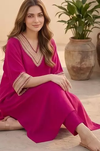 Women Dyed Regular Gotta Patti Kurta with Trousers