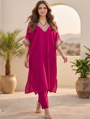 Women Dyed Regular Gotta Patti Kurta with Trousers 4