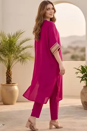 Women Dyed Regular Gotta Patti Kurta with Trousers