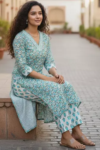 Women Floral Printed Regular  Cotton Kurta with Trousers & With Dupatta