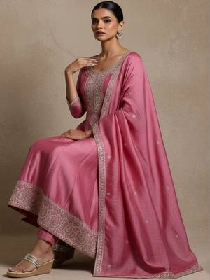 Women Ethnic Motifs Regular Thread Work Kurta with Trousers & With Dupatta 1