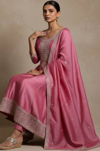 Women Ethnic Motifs Regular Thread Work Kurta with Trousers & With Dupatta