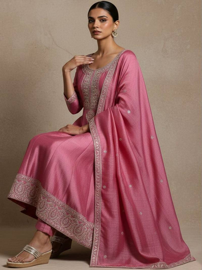 Women Ethnic Motifs Regular Thread Work Kurta with Trousers & With Dupatta