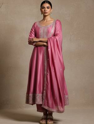 Women Ethnic Motifs Regular Thread Work Kurta with Trousers & With Dupatta 2