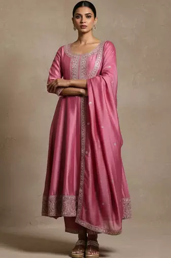 women ethnic motifs regular thread work kurta with trousers & with dupatta