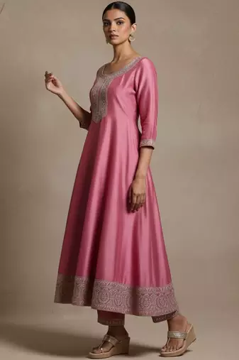 women ethnic motifs regular thread work kurta with trousers & with dupatta