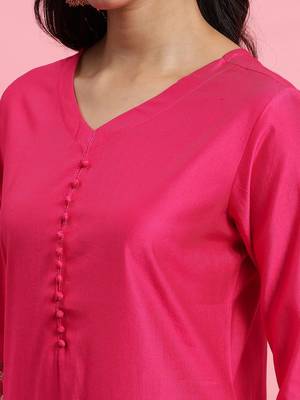 V-Neck Thread Work Kurta With Trousers & Dupatta 7