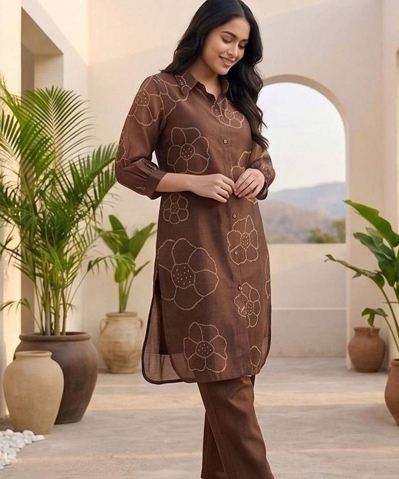 Women Floral Printed Regular Chanderi Silk Kurta with Trousers