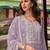 Floral Embroidered Round Neck Mirror Work Organza Kurta & Trouser & Dupatta
