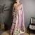 lilac slub cotton blend printed saree with unstitched blouse piece.