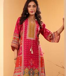 Ethnic Motifs Printed Sequinned Chanderi Silk Kurta with Trousers And Dupatta