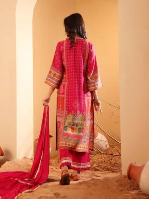 Ethnic Motifs Printed Sequinned Chanderi Silk Kurta with Trousers And Dupatta 5