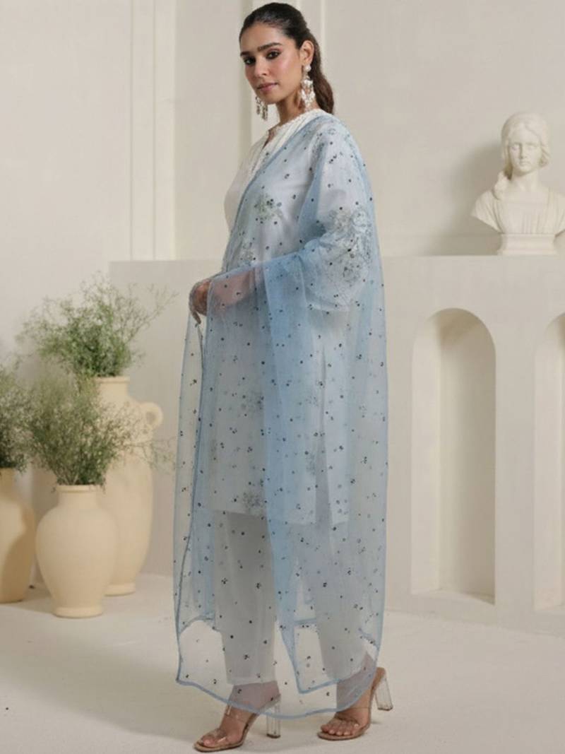 Women Floral Embroidered Regular Thread Work Pure Cotton Kurta with Trousers & With Dupatta