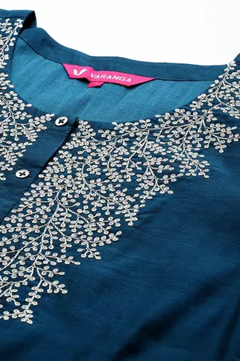 Floral zari Embroidered Chanderi Silk Kurta with Trousers & Dupatta