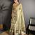 olive slub cotton blend printed saree with unstitched blouse piece.
